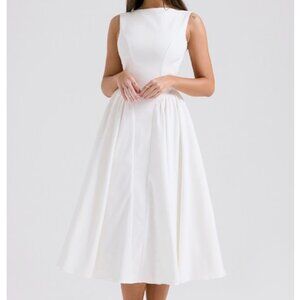 House of CB Cindy White Twill Midi Sundress Size Medium